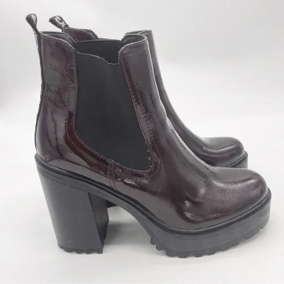 GBG Los Angeles Faux Patent Leather Burgundy Lug Sole Heel Chelsea Boot Size 11 - Picture 7 of 13